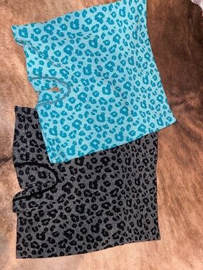 Leopard Print Knit Tank Tops - Aqua & Charcoal